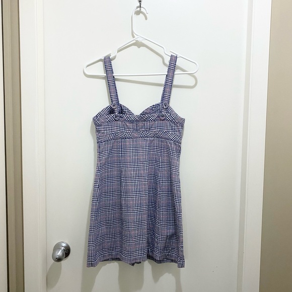 Talula Plaid Cotton Button Down Mini Dress Blue White Pink 2 - Picture 2 of 8